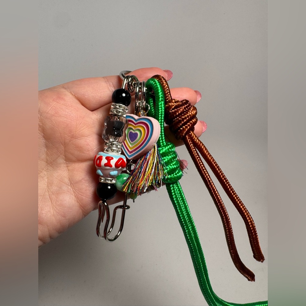 Boho Beaded LOVE Heart Bag Charm | Colorful Beads, Tassel & Rope Details - Picture 3 of 14